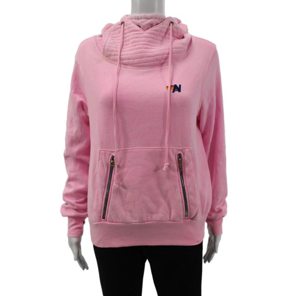 Aviator Nation Womens Pullover Hoodie Pink Turtleneck Drawstring Size XS